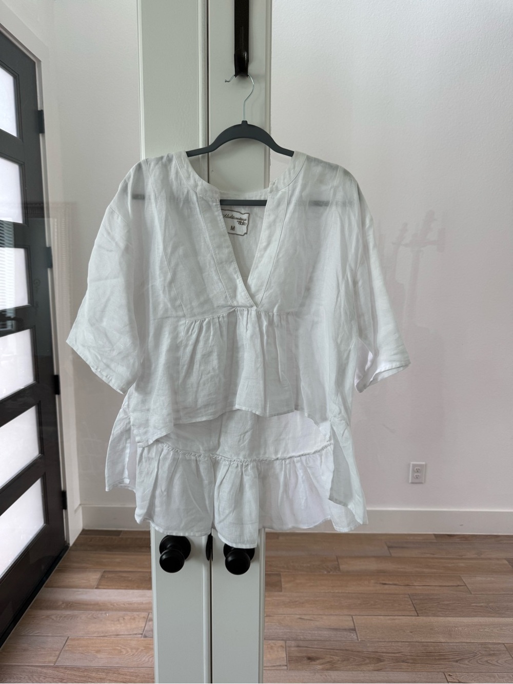White Linen Tiered V-Neck Women’s Top